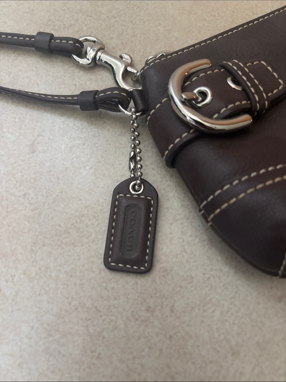 Coach Soho Dark Brown Leather Wristlet with Contrast Stitching - Picture 2 of 5